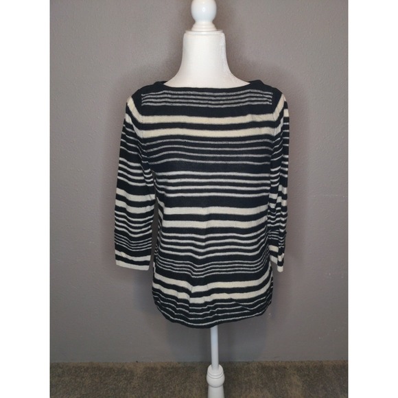 Ralph Lauren Sweaters - LAUREN RALPH LAUREN 73% Linen Boat Neck Black Striped Sweater Women' Size XL